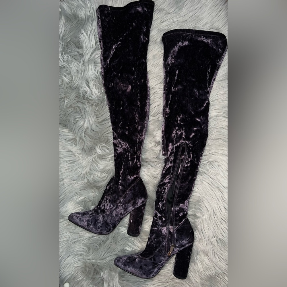 Velvet purple over the knee boots